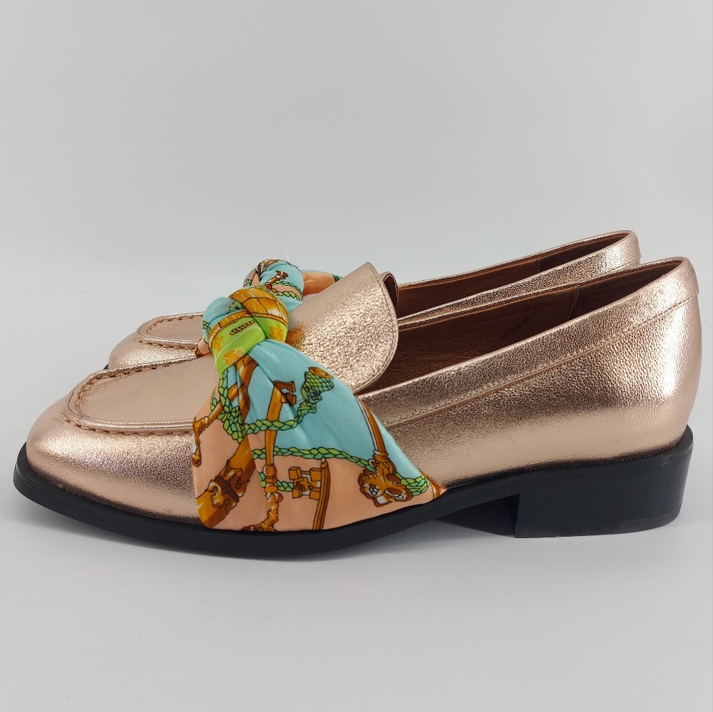 Free People Jeffrey Campbell Sable Bolero Loafer Rose Gold Leather Scarf Size 7